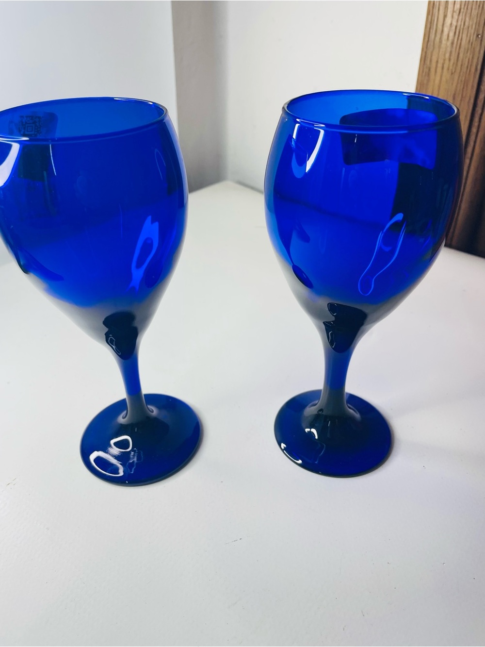 Vintage Cobalt Blue Stemmed Wine Glasses Set of Two